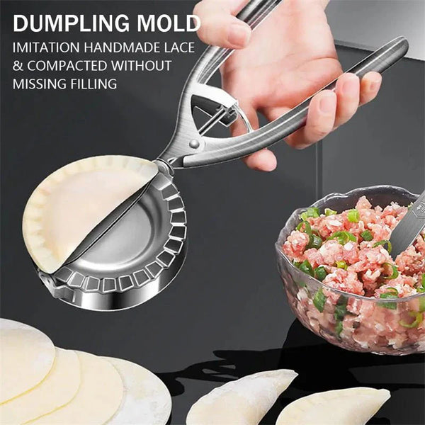 Stainless steel dumpling mold simplifies and speeds up shaping, sealing dumpling skins.